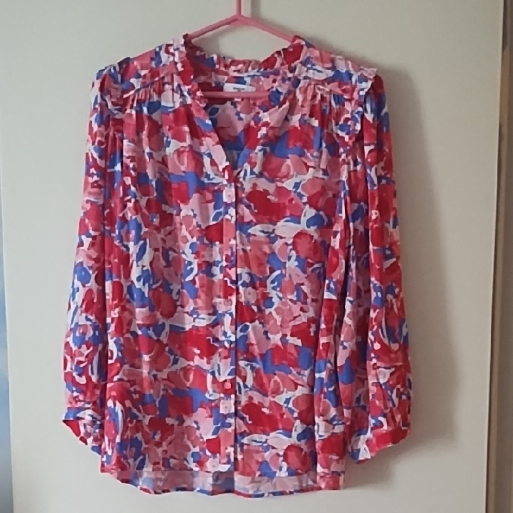 SUNCOO Pink + Blue Floral Print Blouse T2 S/M